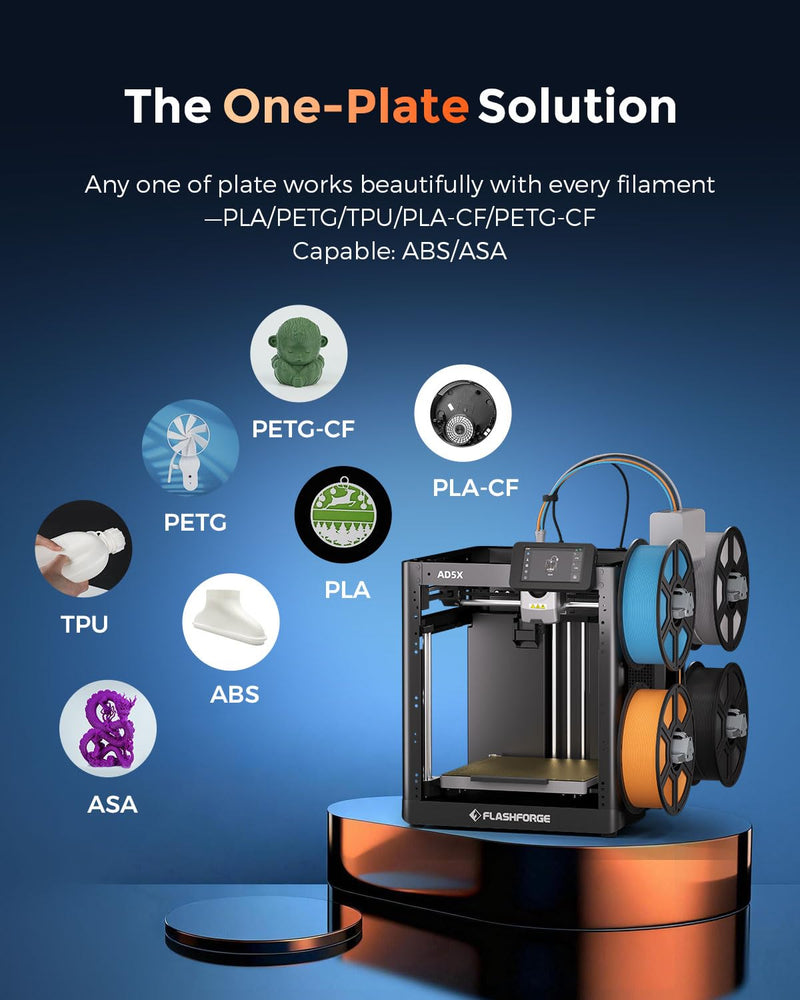 FLASHFORGE AD5X 3D Printer Platform Upgrade Smooth PEI Plate, Superior Adhesion and Glue-Free Print Materials, Automatic Release on Cooling and Smooth Surface Finish