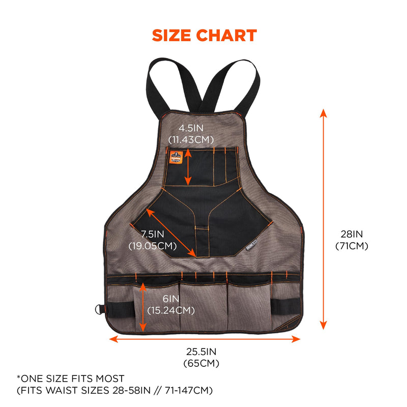 Ergodyne - 13694 Arsenal 5704 Torso Length Work Tool Apron, 22-Pockets, Gray