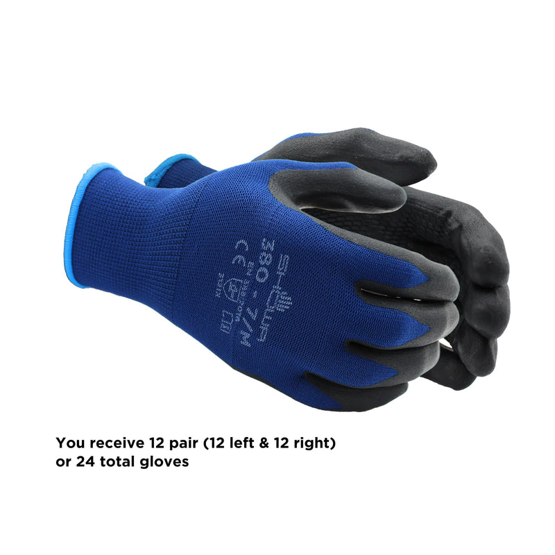 SHOWA 380 Foamed Nitrile Palm Coated General Purpose Work Gloves with Nylon Liner, 13-Gauge, Large (12 Pair) Bulk Pack
