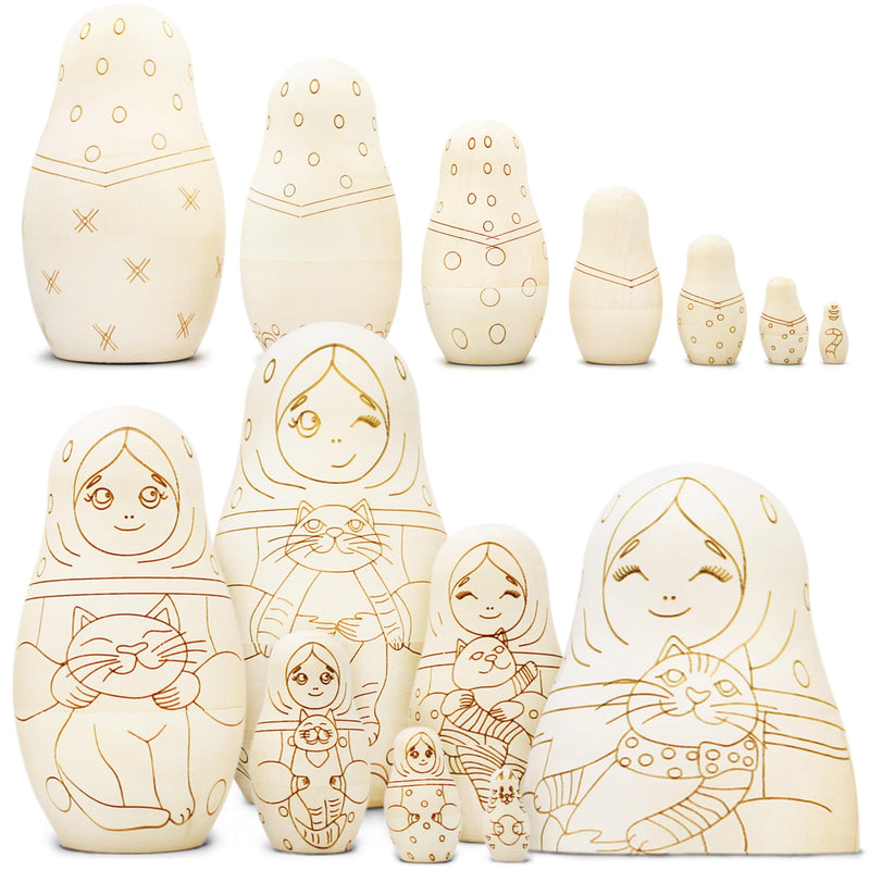 Matryoshka Unfinished Wood Crafts DIY Projects Unpainted Nesting Dolls, Blank Nesting Dolls Wooden Matryoshka for Activities Birthday Gift DIY Enthusiasts