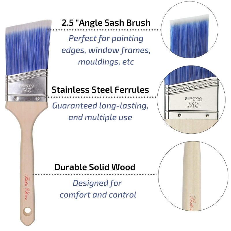 Bates - 2 Pack, Wood Handle, Paint Brushes Set, Professional House, Trim, Sash Paint Brush Wood Handle Angle/Flat 2 Pack, 2.5” & 3”