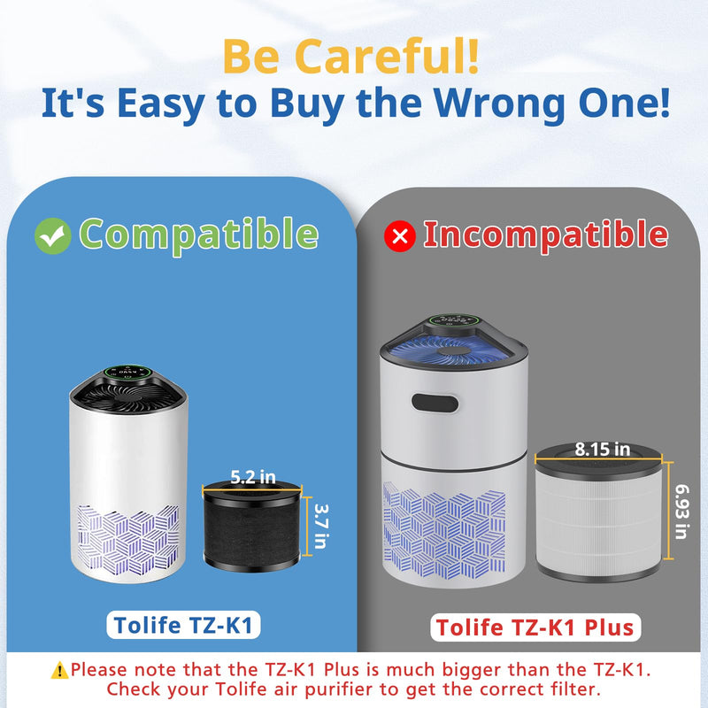 2 Pack TZ-K1 Replacement Filter Compatible with ToLife TZ-K1 Air Puri-fier, MK01 MK06 and FreAire KN6391 Air Purifi-ers, 3-in-1 H13 HEPA Filter, Activated Carbon and Pre-filter, 360° Rotating Filter White-2 Pack