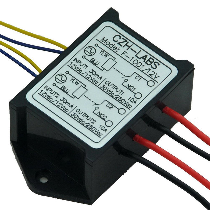 Electronics-Salon 1PCS Dual SPST-NO 10Amp Power Relay Module, AC/DC 12V Control Voltage. 12V Version