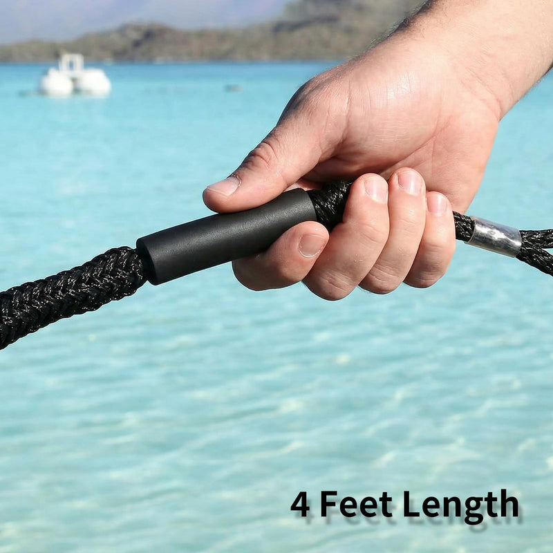 NewDoar 2 Pack Bungee Dock Lines,4FT Mooring Rope 2200LBS Boat Dock Anchor Line with Side Foam Floats for Sailboat, PWC, Kayak, Wooden Boat,Surfboard, Watercraft Accessories(4FT,Black) Black-2pcs
