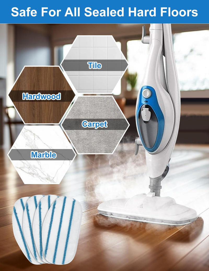 Steam Mop Pads Compatible with PurSteam ThermaPro 10-in-1 and ThermaPro 211 Steam Mop Cleaner Microfiber Pur steam Mop Replacement Pads Washable Reusable Steam Mop Pads for Steamer Floor Cleaning 4 Pack-pursteam Thermapro Steamer Mop Pad