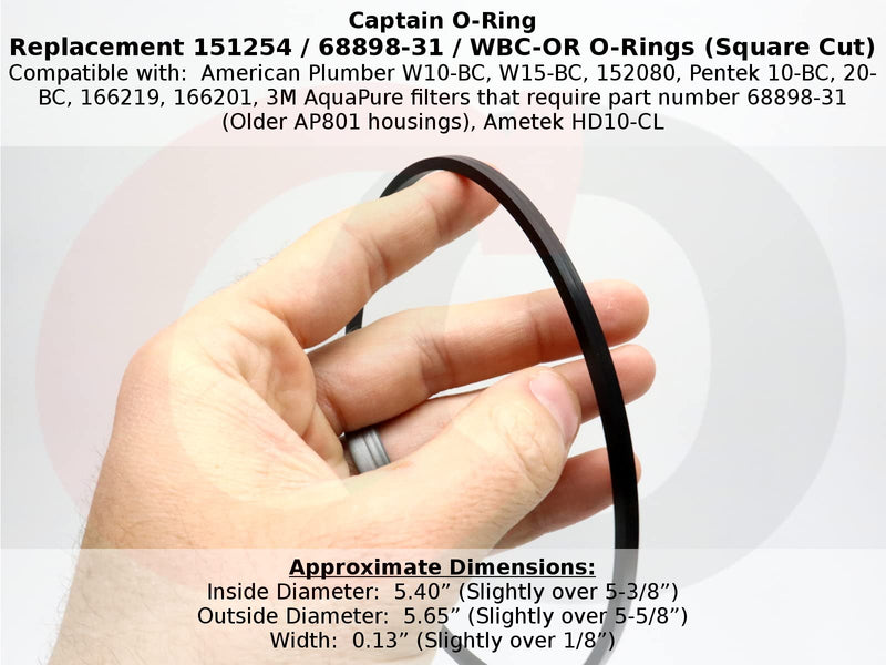 Captain O-Ring - Replacement 151254/68898-31 / OK8 / WBC-OR Square O-Ring for Pentek, 3M, Omnifilter, American Plumber (3 Pack)