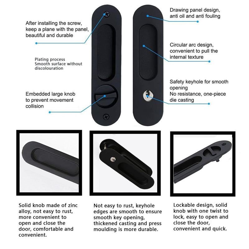 6.8" Privacy Pocket Door Lock Hardware Sliding Door Lock with Key Pocket Door Handle,Black Black