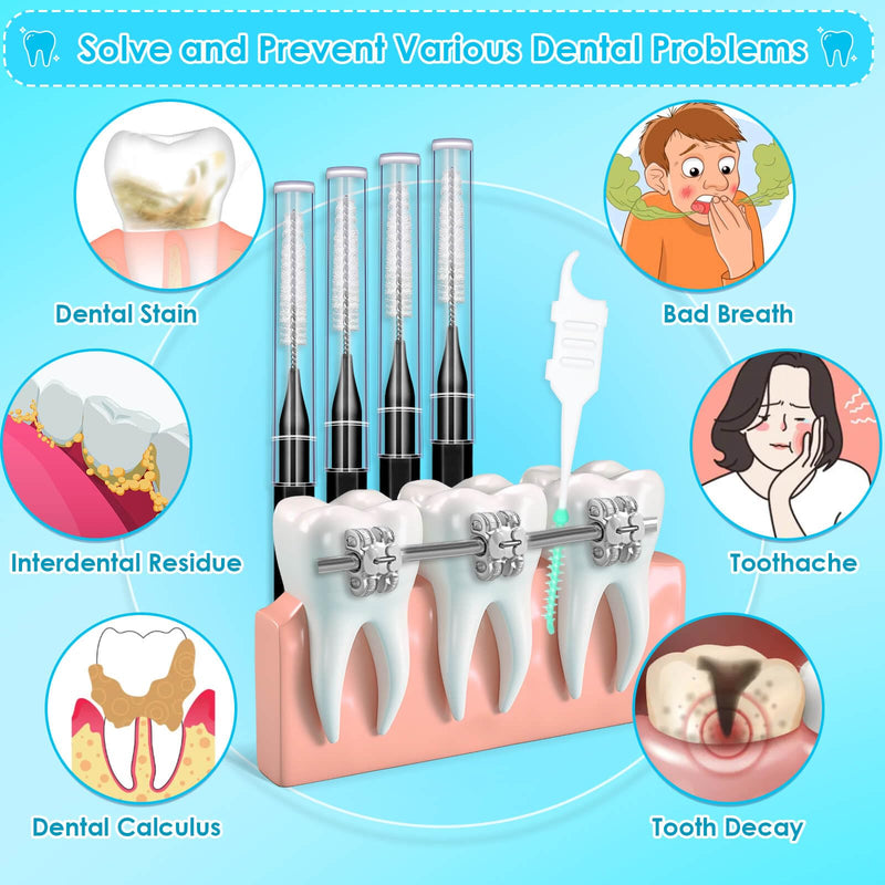270Pcs Interdental Brush, 220Pcs Soft Dental Picks & 50Pcs Braces Brush for Teeth, Bendable Braces Flossers Heads Interdental Brushes Between Teeth Oral Tooth Braces Cleaner Kit (Black) Black