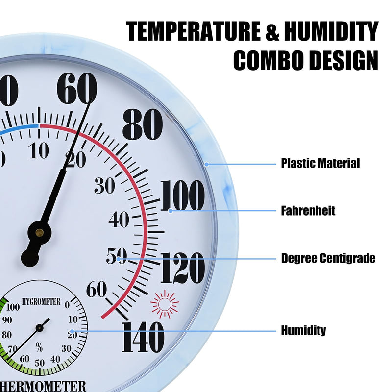 10 Inch Indoor Outdoor Thermometer Hygrometer Combo | Large Dial Analog Temperature Humidity Gauge, Wall Mount Weather Thermometer for Home Patio Greenhouse Garage Room
