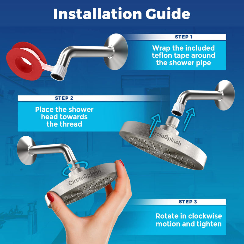 High Pressure Shower Head - Anti-Clogging Silicone Nozzles - 2.5 GPM Removable Restrictor - Easy to Clean Adjustable Replacement - easy to install with Plumbers Tape - 6 inch - Brushed Nickel Finish 2.5GPM