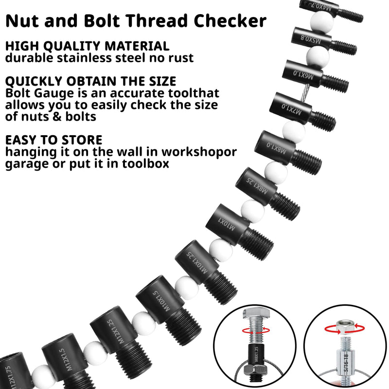 Nut and Bolt Thread Checker, Bolt Size Finder, 26 Male/Female Thread Gauges (14 Inch & 12 Metric) Thread Checker Standard and Metric, Bolt and Nut Identifier Gauge 26 Gauges - 14 Inch & 12 Metric