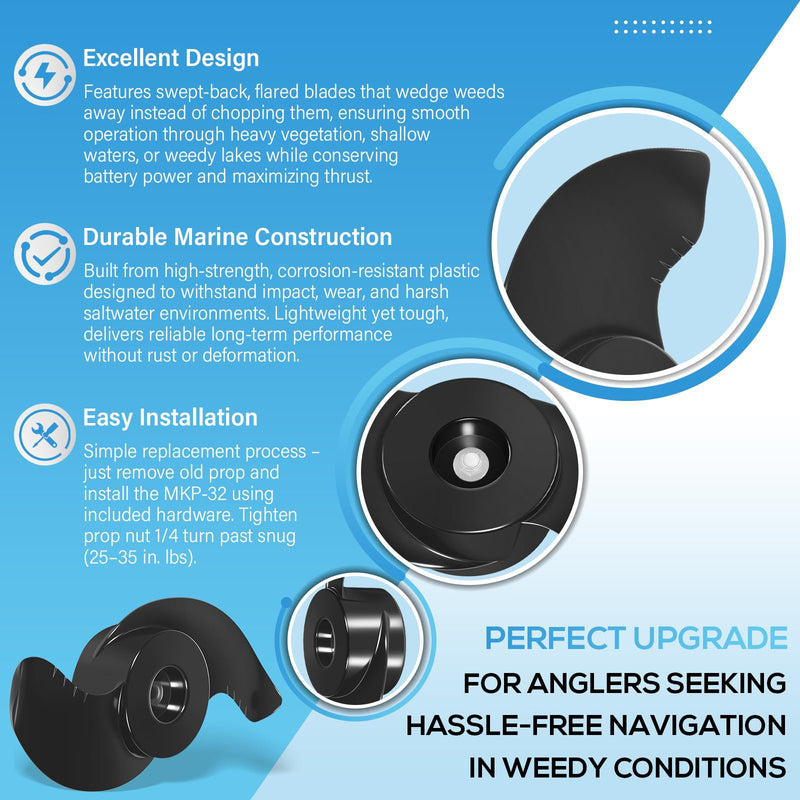 Bonbo MKP-32 Weedless Wedge 2 Propeller Fits for Minn Kota 3-5/8" Diameter Motors, 1865017 Trolling Motor Prop Fits for Terrain, Edge, Endura, Maxxum, PowerDrive, Riptide