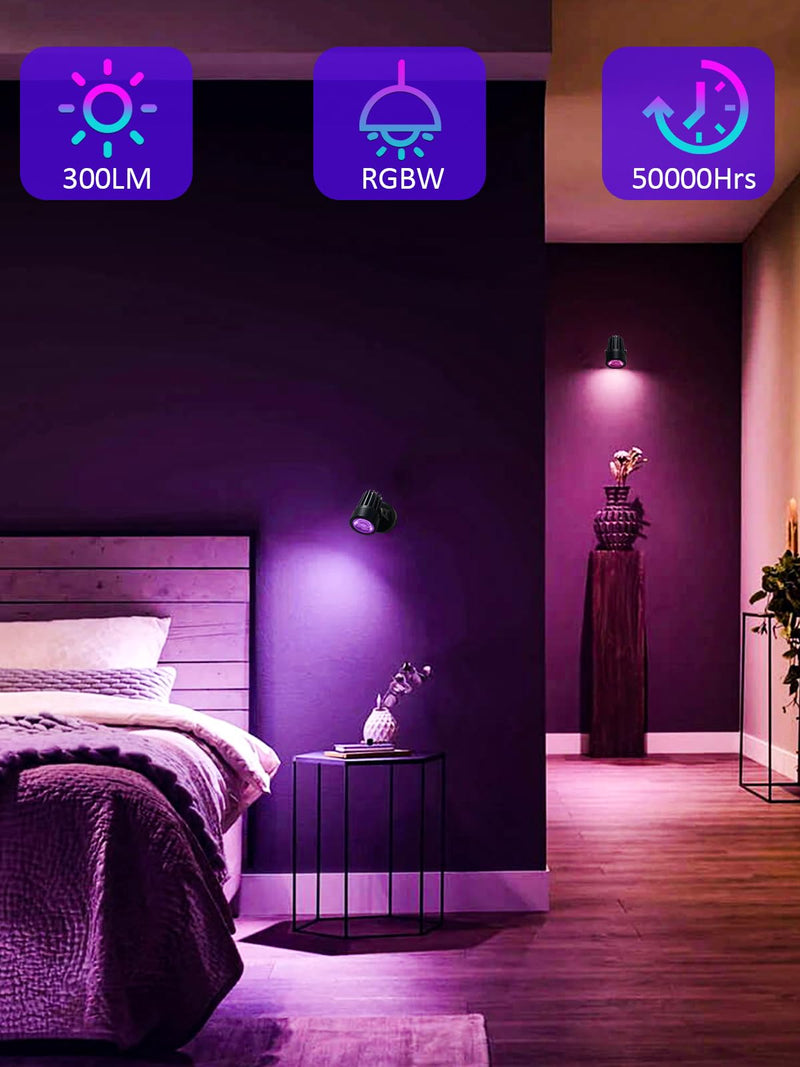 Christmas LED Spot Lights Indoor 3W RGB Accent Lighting Up Lights Indoor Spotlight Lamp for Plants 120V Uplighting Decor US 2-Plug 6 FT Cord with Floor Foot Switch (1 Pack with Base) RGBW 1 Pack