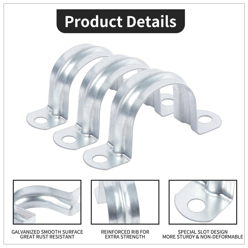 3/4 Inch（20 mm） Reinforced Rigid Pipe Strap,30 PCS 2 Holes U Bracket Cable Clamp Hanger,Zinc Coated Tension Tube Clip,Conduits Strap Clamps for Pipe Fixing on Various Surfaces 3/4Inch(20mm) 30PCS