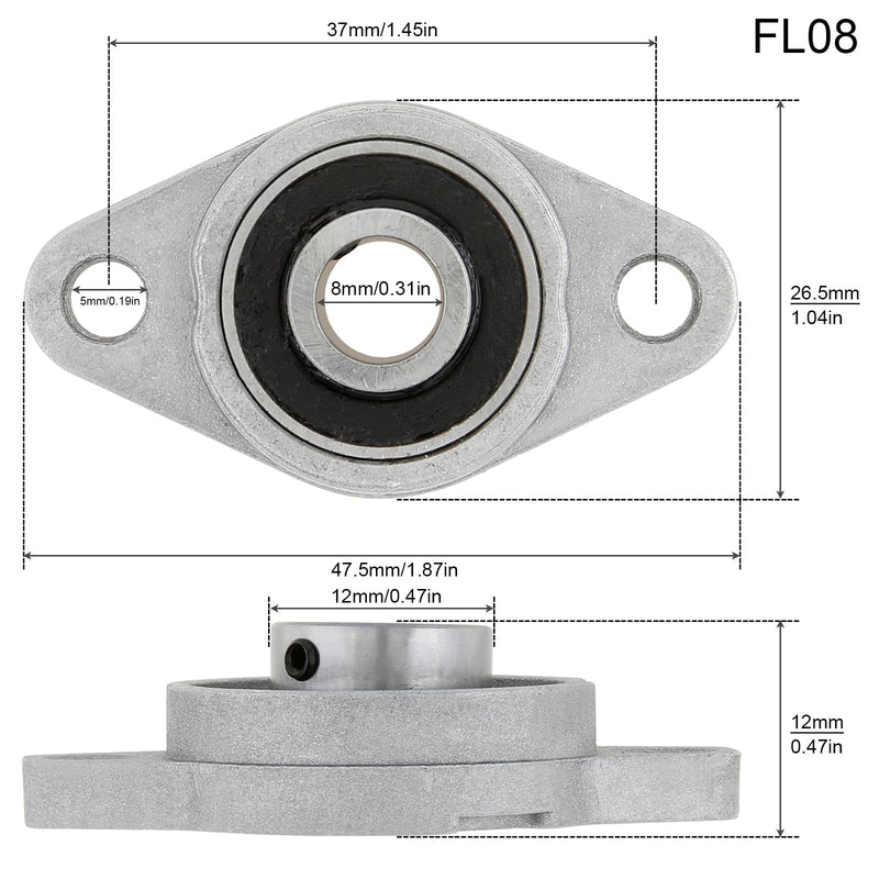 4Pcs KFL08 8mm Inner Bore Mounted Flange Mounted Pillow Block Bearings for Diameter 8mm Linear Shaft Rod T8 Lead Screw KFL08(8mm) 4