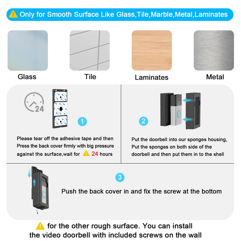 Adhesive Mount Compatible with for Video Doorbell No-Drill Mounting Bracket cover Holder Not Block Doorbell Sensor Adhesive Mount