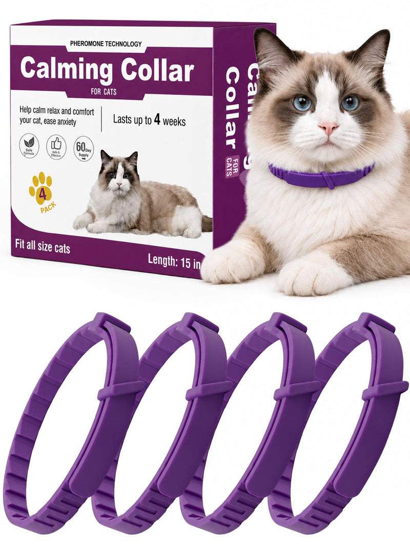 Calming Collar for Cats, 4 Pack – Waterproof Cat Calming Collars for Anxiety Relief and Stress, Breakaway Adjustable Pheromone Collar for Cats, Small Pet Dog & Puppy (Purple, Small) Purple Small(Cat)