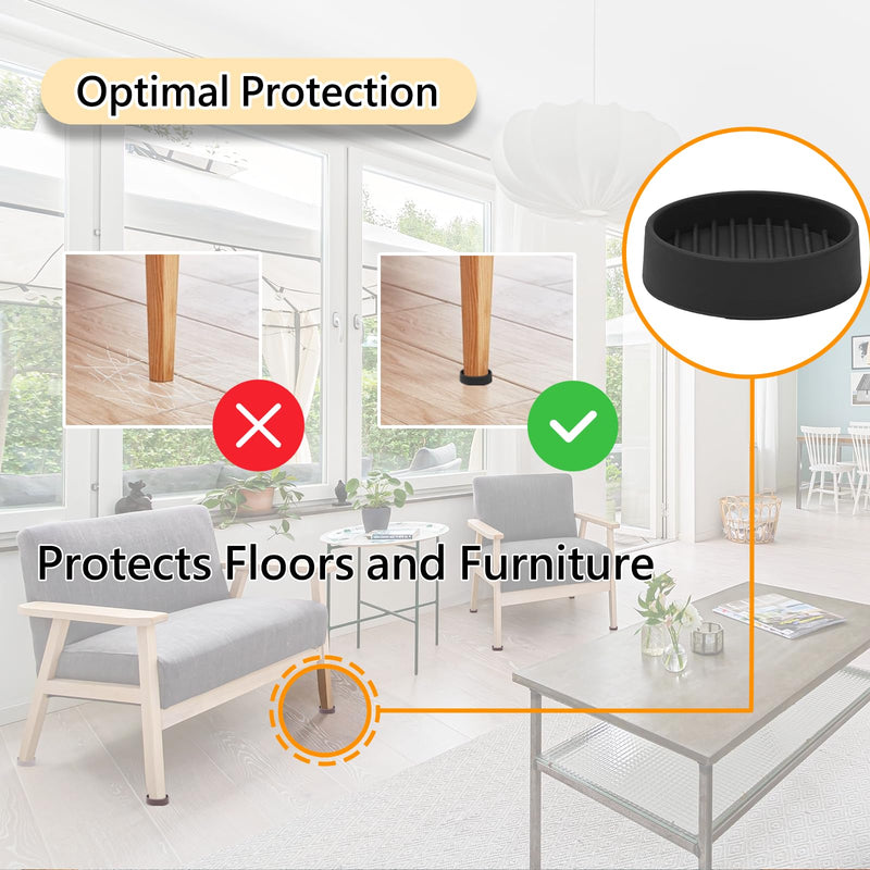 2x2 Round Rubber Furniture Caster Cups, Anti-Sliding Furniture Pads Bed Stopper Floor Protectors with Grip - Protect Any Flooring 2"x2" 4 Pcs Black
