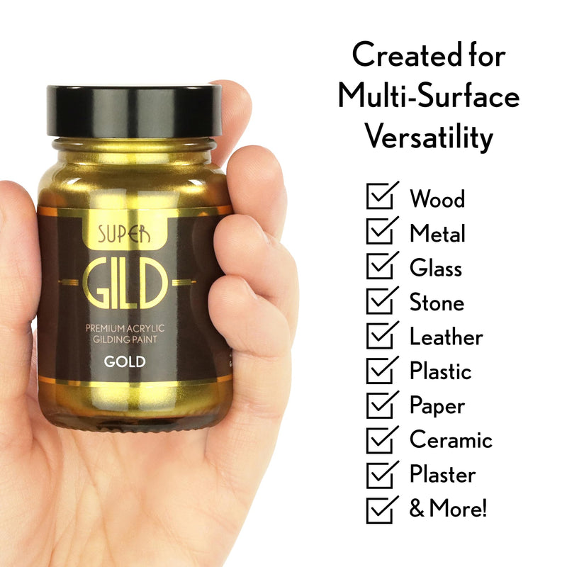 Super GILD Liquid Gold Acrylic Paint - High Pigment Metallic Enamel for Wood, Metal, Ceramics, Glass, Plastic, Canvas & More - Water-Based, Non-Tarnish Finish - 60ml 2.03 Fl Oz (Pack of 1)