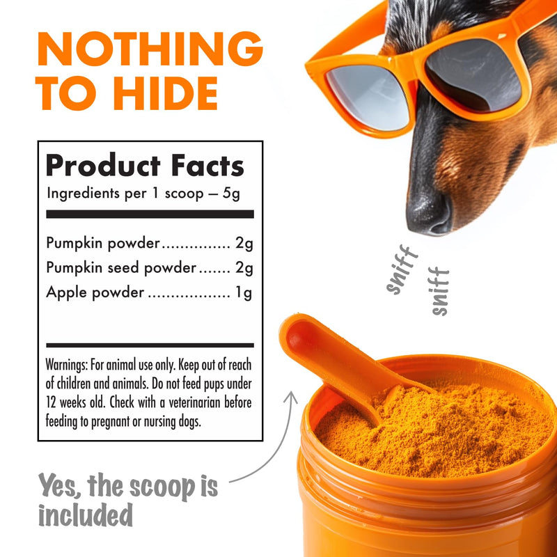 Pumpkin Powder for Dogs Digestive & Stool Support Fiber Blend with Pumpkin, Pumpkin Seed & Apple Helps Support Firm Stool, Gut Health & Regular Digestion 60 Scoops