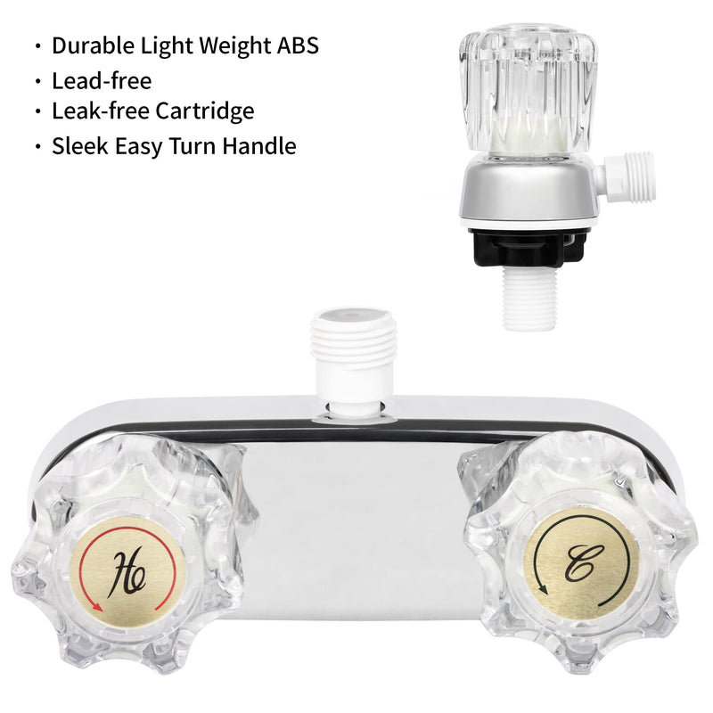 RV Faucet - 4' Shower Valve Diverter Assembly Kit, Replacement for RV Camper Shower, Bathroom Mixing Valve Control Chrome+Crystal Acrylic Knobs