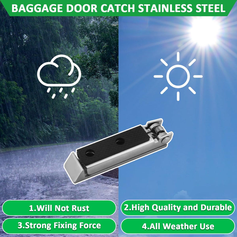 2pcs RV Camper Baggage Door Catch Stainless Steel Door Holder Clips Compartment Latch Holders Fit for Various RV, Travel Trailer, Camper Vans, Motor Home to Keep Door Open 2