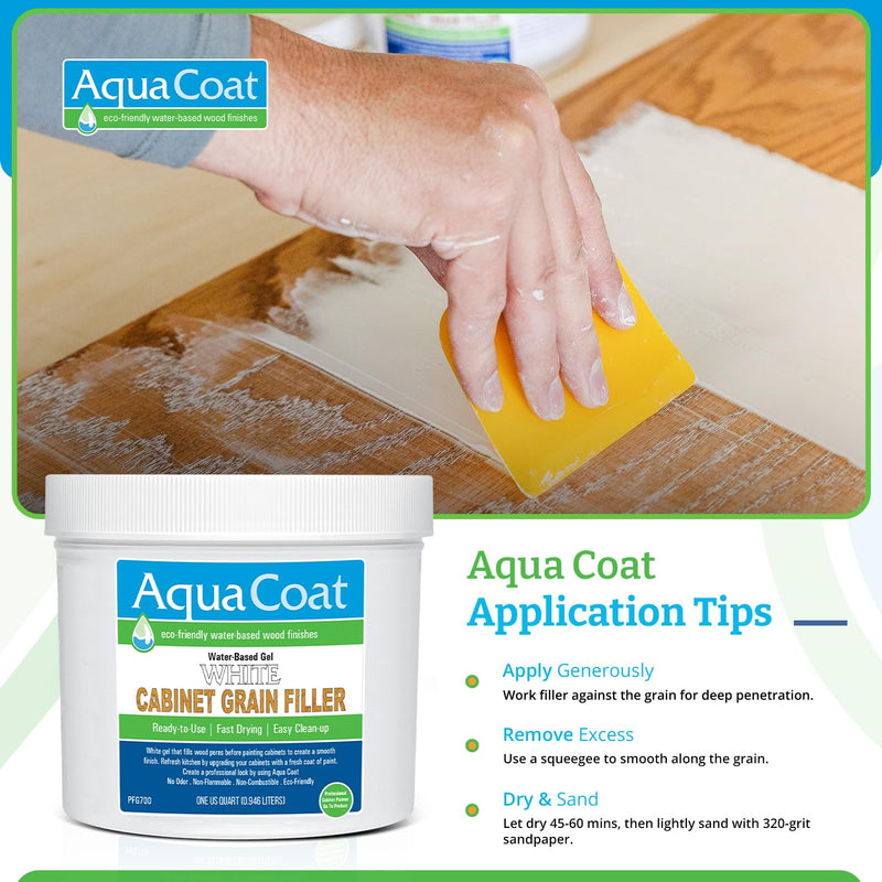 AquaCoat Water-Based White Cabinet Wood Grain Filler Gel – Fast Drying, Low Odor White Wood Filler, Sandable & Paintable for Interior & Exterior Repairs, Upgrades & Restorations – 32 oz 32 Fl Oz (Pack of 1)