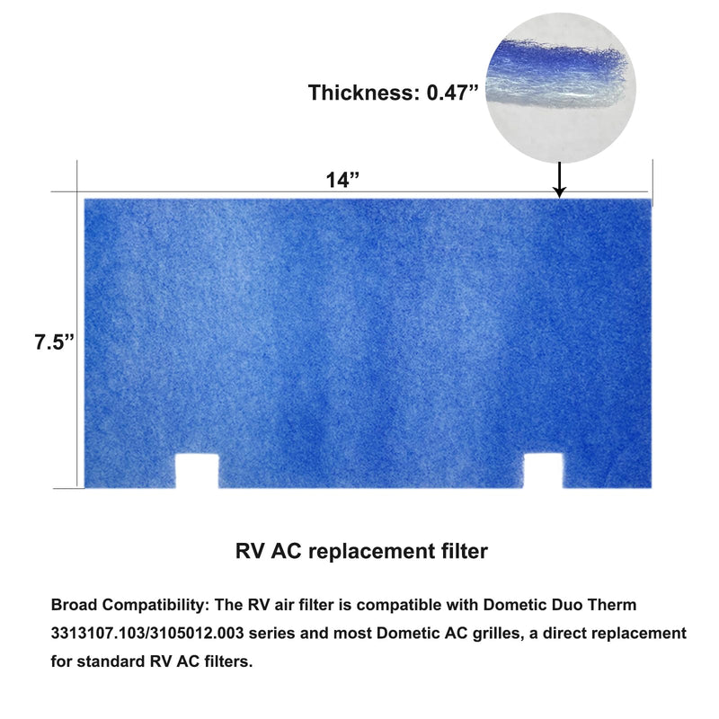 RV Air Filters 7.5"x14" for Dometic AC Grille, 6pcs RV Conditioner Filters
