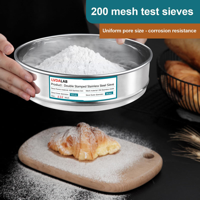 304 Stainless Steel Mesh Lab Sieve, 200 Mesh (0.075mm) Aperture Test Sieve, 7.9Inch(20cm) Diameter Economy Standard Analysis Sample Test Sieves for Industrial Laboratory Homes 200mesh(Ф7.9in/20cm)