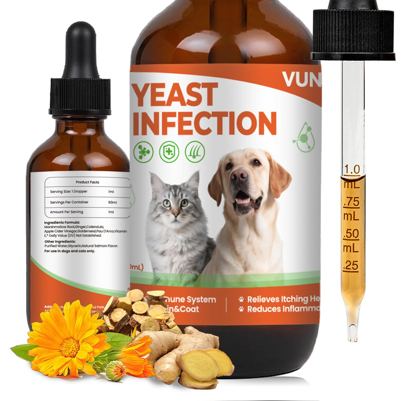 Yeast Infection Treatment for Dogs & Cats-Natural Fast Relief Drop for Itchy Skin, Ears & Paws Redness -Supports Allergy, Inflammation & Immune Health,2 fl oz Salmon Flavor (1 Pack) 1 Pack
