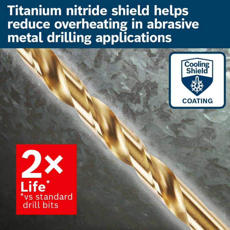 BOSCH TI2137IM 1-Piece 5/32 In. x 3-1/8 In. Titanium Nitride Coated Metal Drill Bit Impact Tough with Impact-Rated Hex Shank Ideal for Heavy-Gauge Carbon Steels, Light Gauge Metal, Hardwood 5/32" Diameter 3-1/8" Length