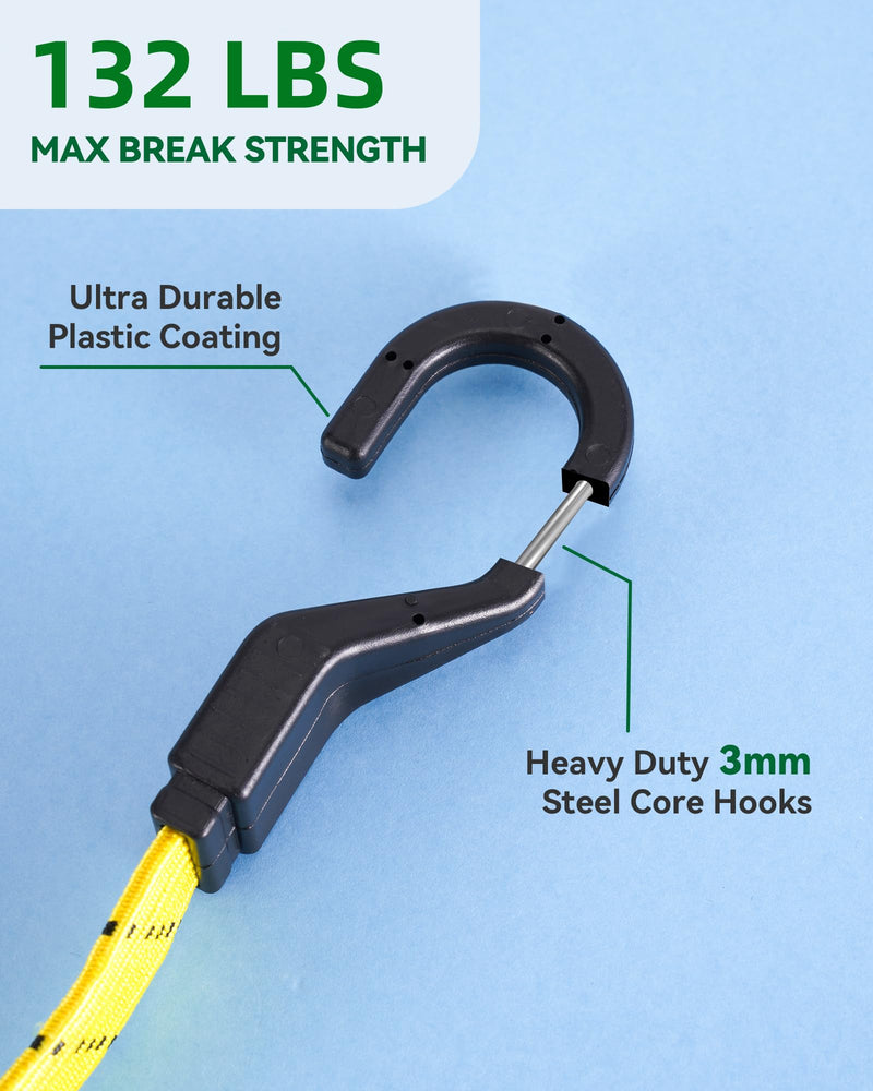 6 Pcs 48 Inch Flat Adjustable Bungee Cords with Hooks, 3X Faster to Adjust The Length, Lucky Straps Black/Yellow Heavy Duty Bungee Straps for Cargo, Bike, Cart, Tent, Truck, Camping, Outdoor, etc
