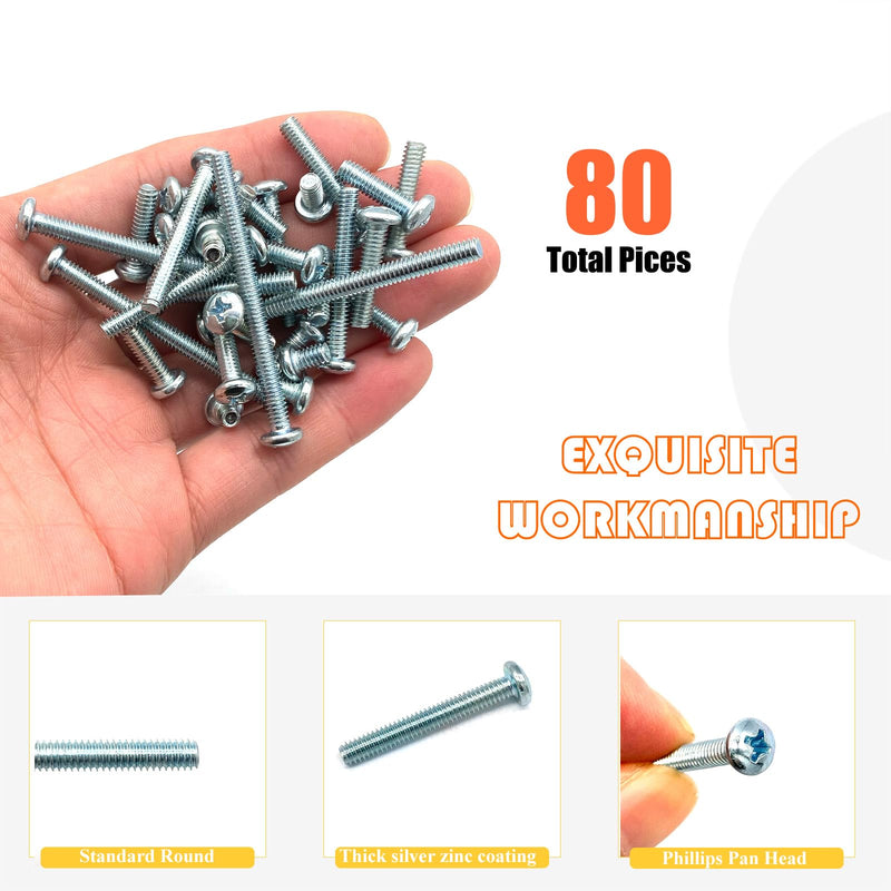 80 Pcs 8 Sizes #8-32 Machine Screws Knob Screws Cabinet Screws Electricians Screws, Carbon Steel Zinc-Plated Phillips Pan Head Machine Screws Assortment Kit #8-32-8Size-80P