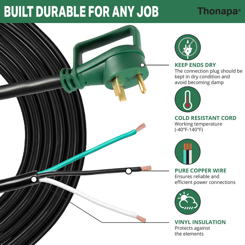 Thonapa 30 Amp RV Replacement Cord 4 ft - 10/3 RV Extension Cord NEMA TT-30P with Open End 3 Wire - Heavy Duty 10 Gauge STW RV Power Cord 4 Foot