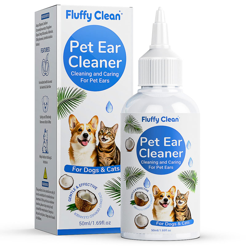 Dog Ear Cleaner - Pet Ear Wash, Flush and Drop Cleaner Solution for Cat & Dog Infection and Itch Relief, Gently Removes Debris, Wax Buildup, Odor - 1.69 fl oz White & Blue-1.69Oz 1.69 Oz (Travel Size)