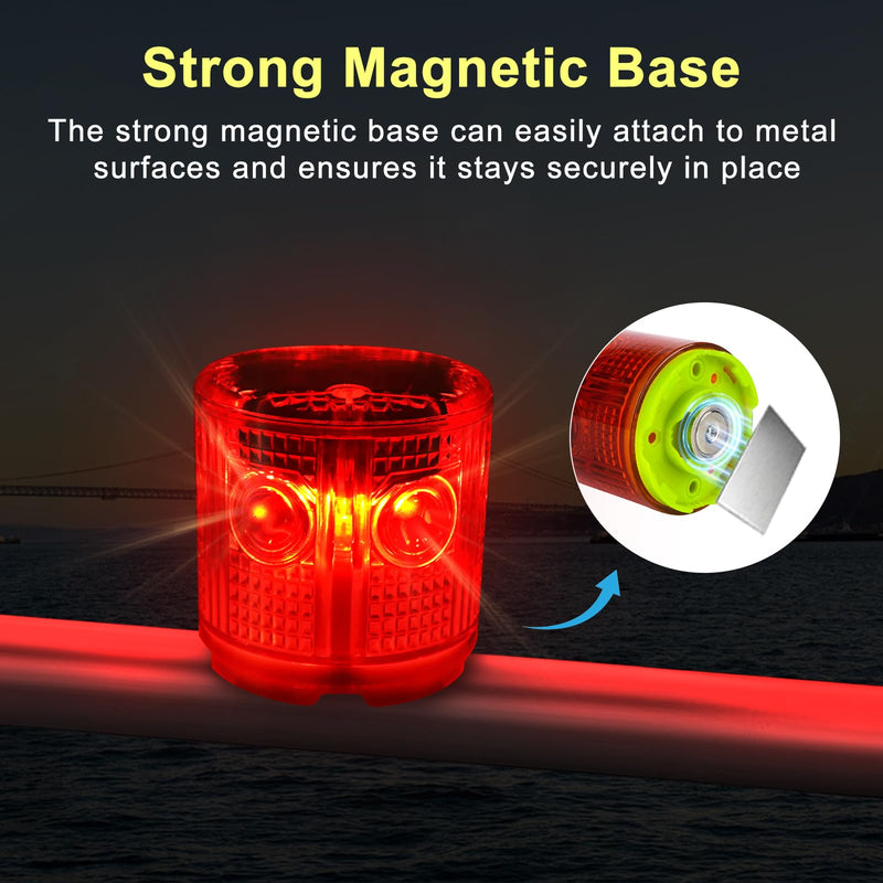 Aolyty Solar Strobe Warning Light Strong Magnetic Base Flashing Super Bright 360 Degree Automatically Turn On Waterproof for Construction Traffic Factory (Red) Red