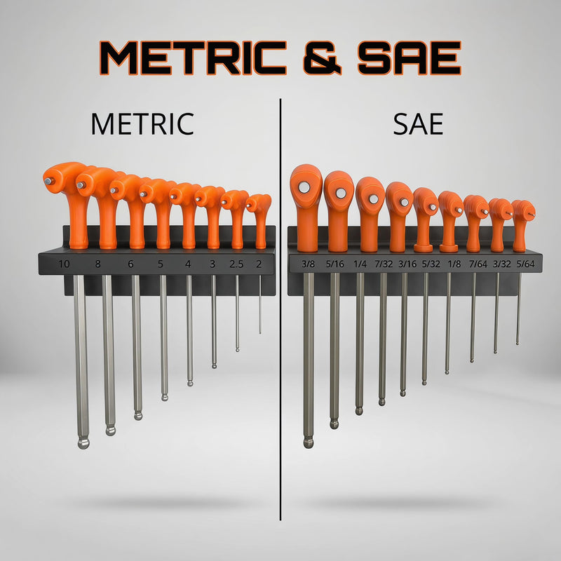 Magnetic T-Handle Hex Key Holder Set for ICON, Fits SAE, Metric & Torx Sets, Heavy Duty Wall Mount Organizer Rack, Secure Tool Storage for Garage Workshop (SAE & Metric Set) SAE & Metric Set