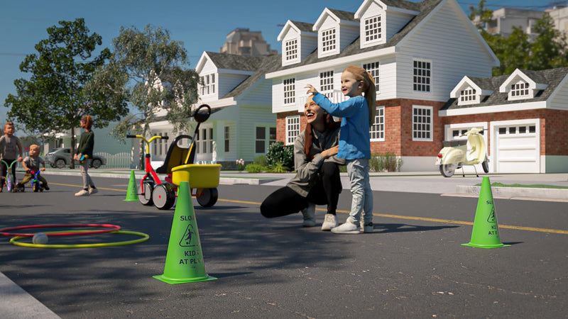 Vibrant Green 'Kids at Play' Safety Cone - 2ct, 19in Tall Durable & Fun Child Safety Solution for Driveways, Streets, Schools, and Parks 19 in 2