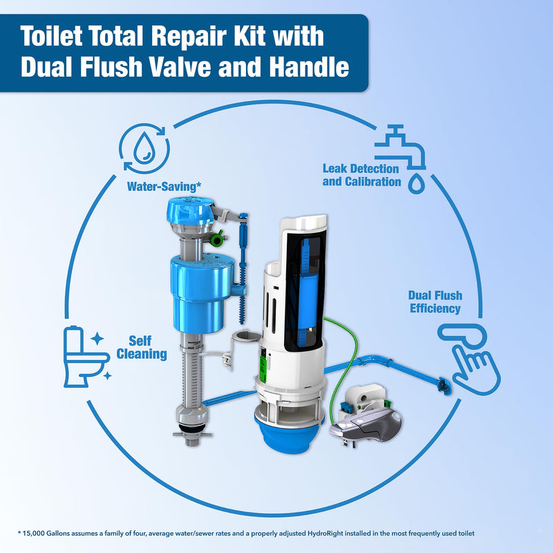 Danco HYR451T HyrdroRight Universal Water-Saving Toilet Repair Kit with Dual Flush Valve, Lever Handle, White, HYR451T Pack of 1