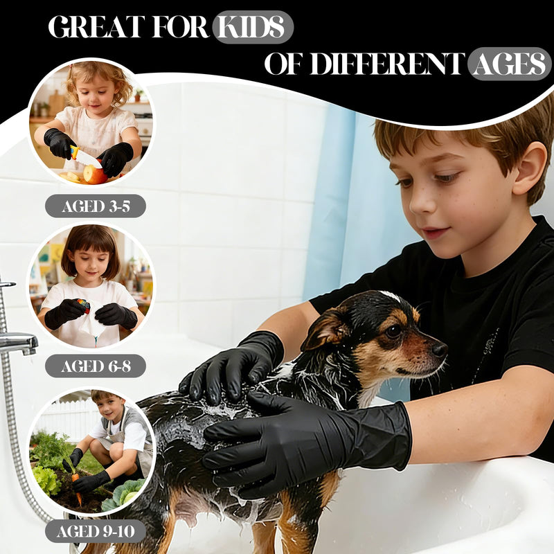 Kids Disposable Gloves, 5-Mil Safe Black Nitrile, XS, 100Ct Black of 100pcs X-Small