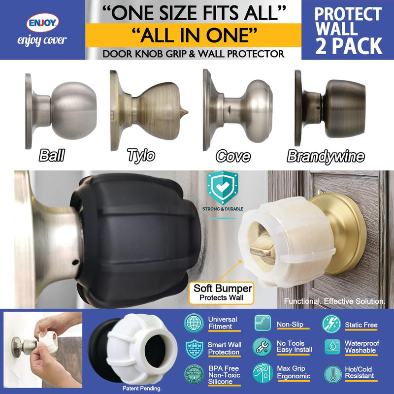 Enjoy Cover |Door Handle Grip Doorstop Knob Stopper Cover, Set of 2 Silicone Door Knob Grips Universal Size Protects Walls from Dents and Damage (Clear) Clear