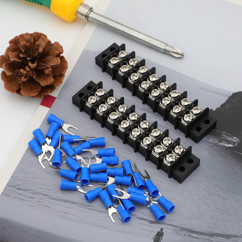 Terminal Block,2 Pack 8 Circuits 20-30A 200v-450v Dual Row Screw Terminals Strip +32 PCS Heat Shrink Wire Connectors 20 Amps