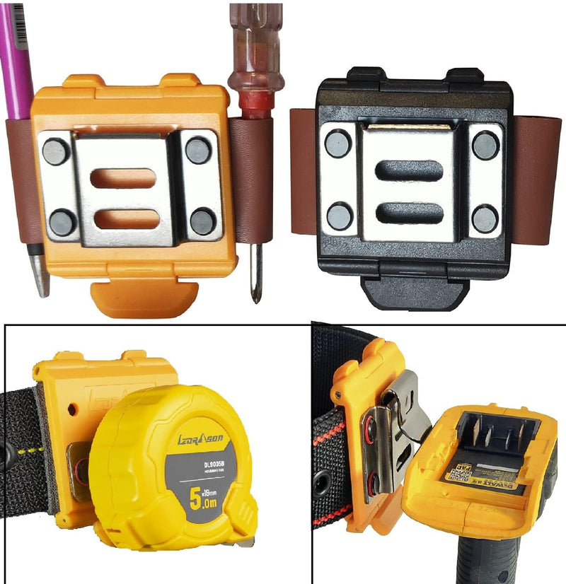 Tape Measure Holster with 4 Drill Clip, Tape Measure Holder Belt, Drill Holster Belt Clip, Drill Holster with Tool Belt Hook, Free Your Hands. Yellow Drill Holster + Leather Pen Holder + 4pcs Drill Bit Hook
