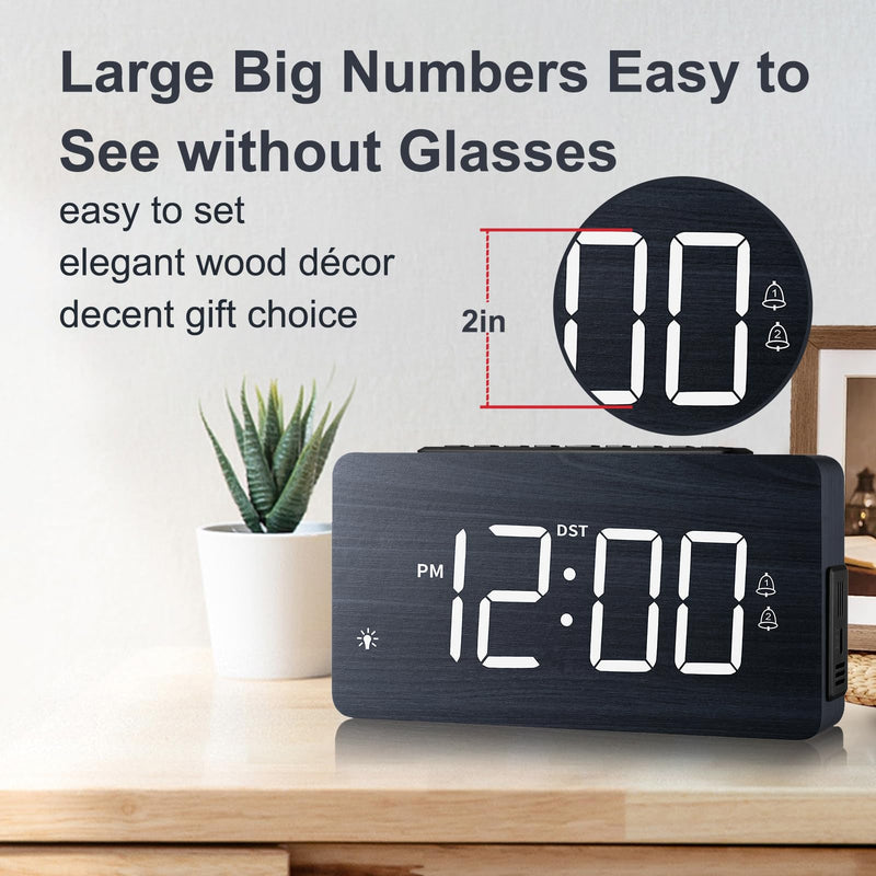 LICHI Wooden Digital Alarm Clock for Bedrooms， Loud Alarm for Heavy Sleepers, Dual Use as Desk/Wall Clock, Adjustable Volume, Dimmer, DST - Wood Decor & Gifts