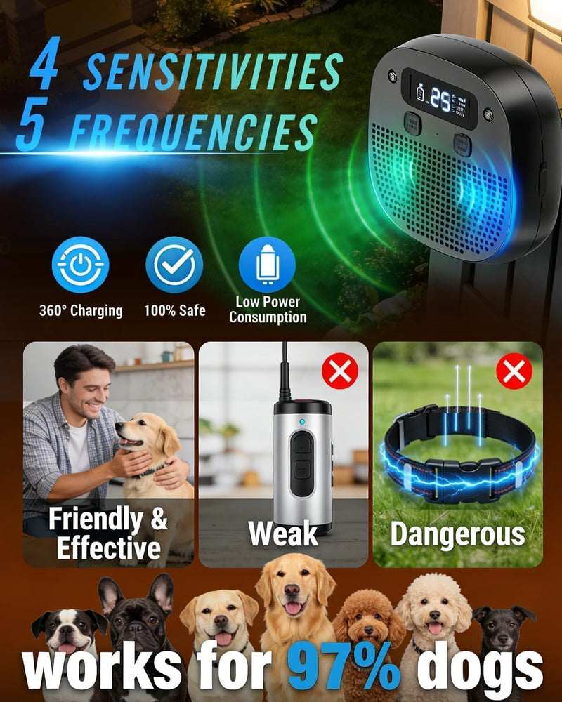 Dog Barking Control Devices, Anti Barking Device for Dogs with Remote Control, Ultrasonic & Sensor Technology, Rechargeable, Adjustable Modes & Frequencies, Bark Box Indoor Outdoor（Charcoal）