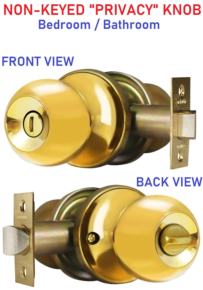 CONSTRUCTOR Chronos Privacy Door Lockset Knob (Non-Keyed) Universal Handle for Bedroom/Bathroom (Polished Brass)