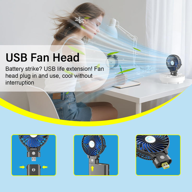 HandFan 10400mAh Powerful Handheld Fan, 40Hrs Long-Lasted Hand Fan Rechargeable, Mini Personal Fans Foldable, Heavy Duty Battery Fans Portable for Travel Beach Concerts Cruise Makeup(Blue Blade) Blue Blade