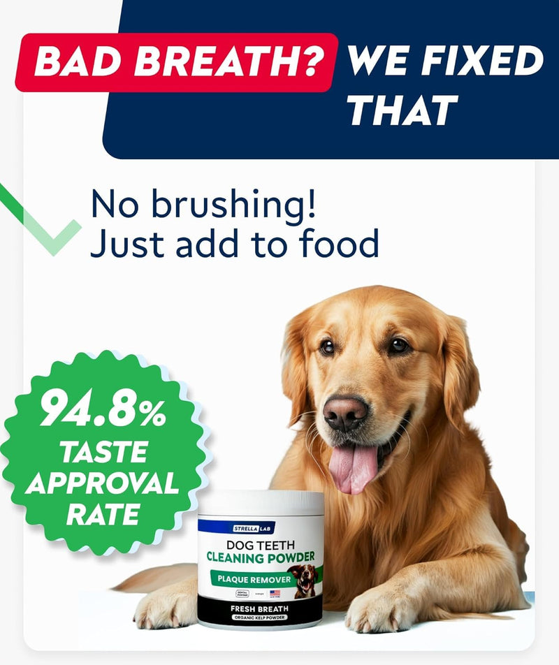 STRELLALAB Dental Powder for Dogs - Natural Kelp Dental Powder - 30 Count BBQ