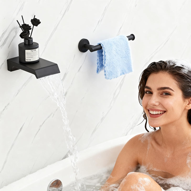 AITANI Wall Mount Waterfall Tub Spout, Bathtub Shower Faucet for Bathroom, High Flow Bathtub Cascade Waterfall Spout Fixtures Bathroom Bathtub Faucets, Matte Black Black 1