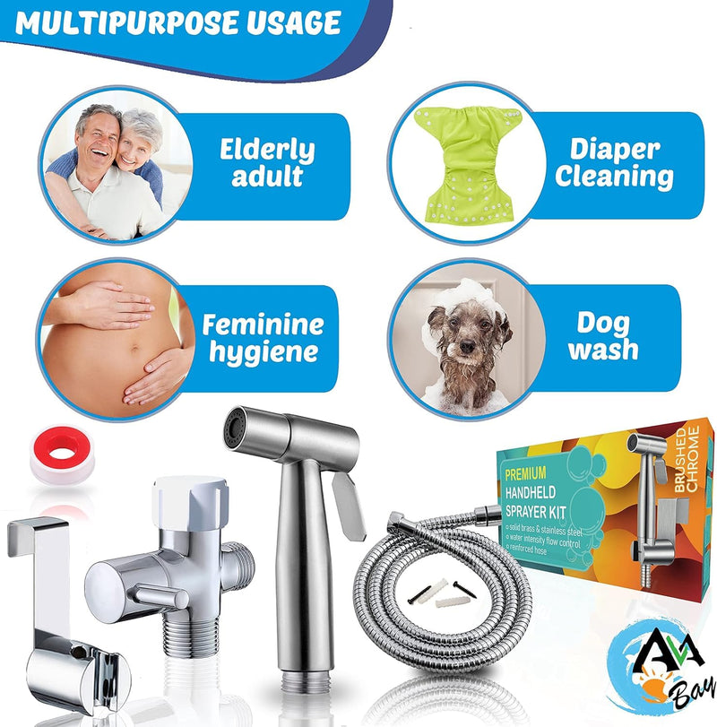 Premium Bidet Sprayer - Handheld Bide Jet Spray for Toilet | Adjustable Water Pressure | Leak-Proof Stainless Steel Toilet Bedit Sprayer | Muslim Shower | Cloth Diaper Washer | Bathroom Bidet Handheld Sprayer Kit